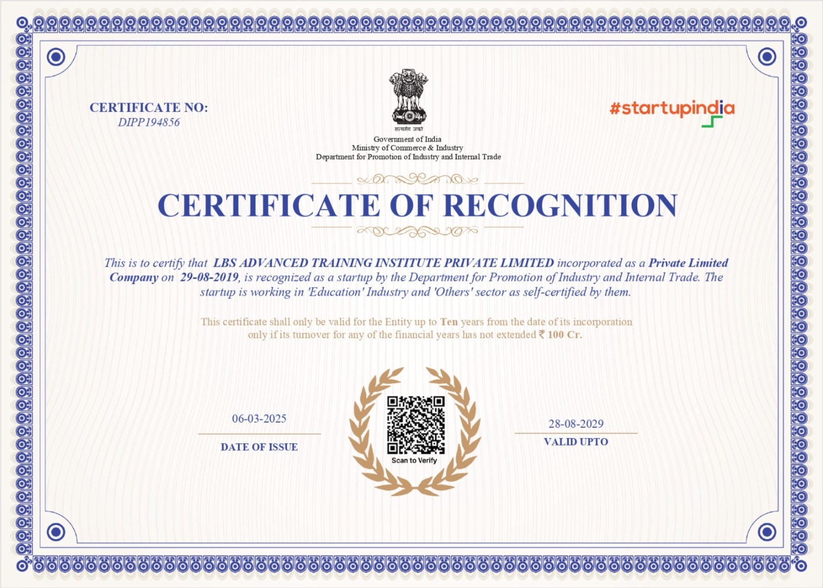 CERTIFICATE OF RECOGNITION